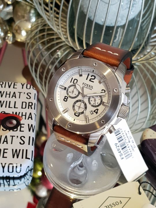 Fossil Modern Machine White Dial Brown Leather Strap Watch for Men - FS4929 Buy Now By Fossil