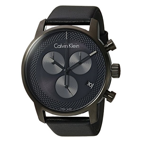 Calvin Klein City Chronograph Grey Dial Black Leather Strap Watch for Men - K2G177C3 Buy Now By Calvin Klein