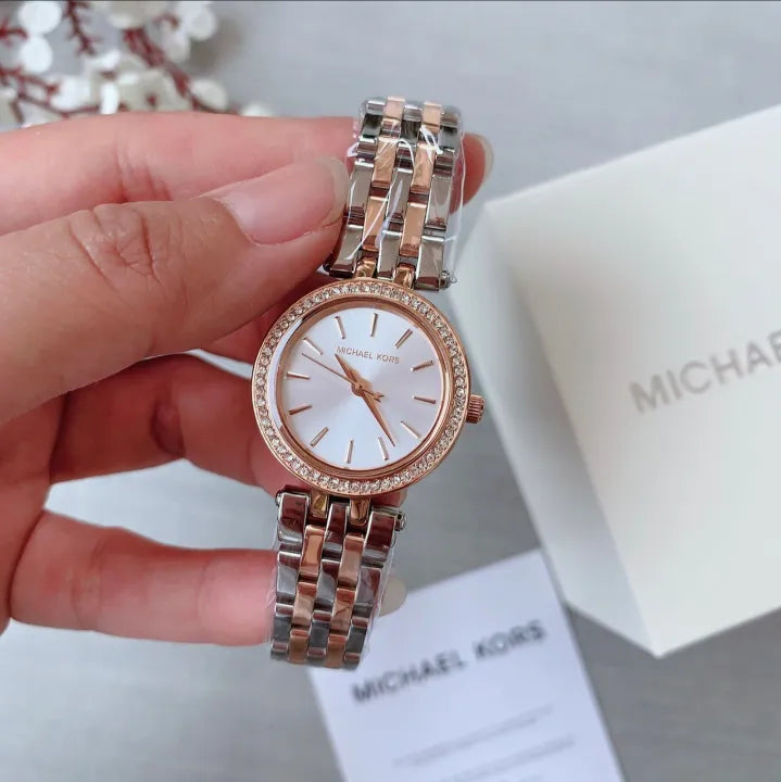 Michael Kors Darci Silver Dial Two Tone Steel Strap Watch for Women - MK3298