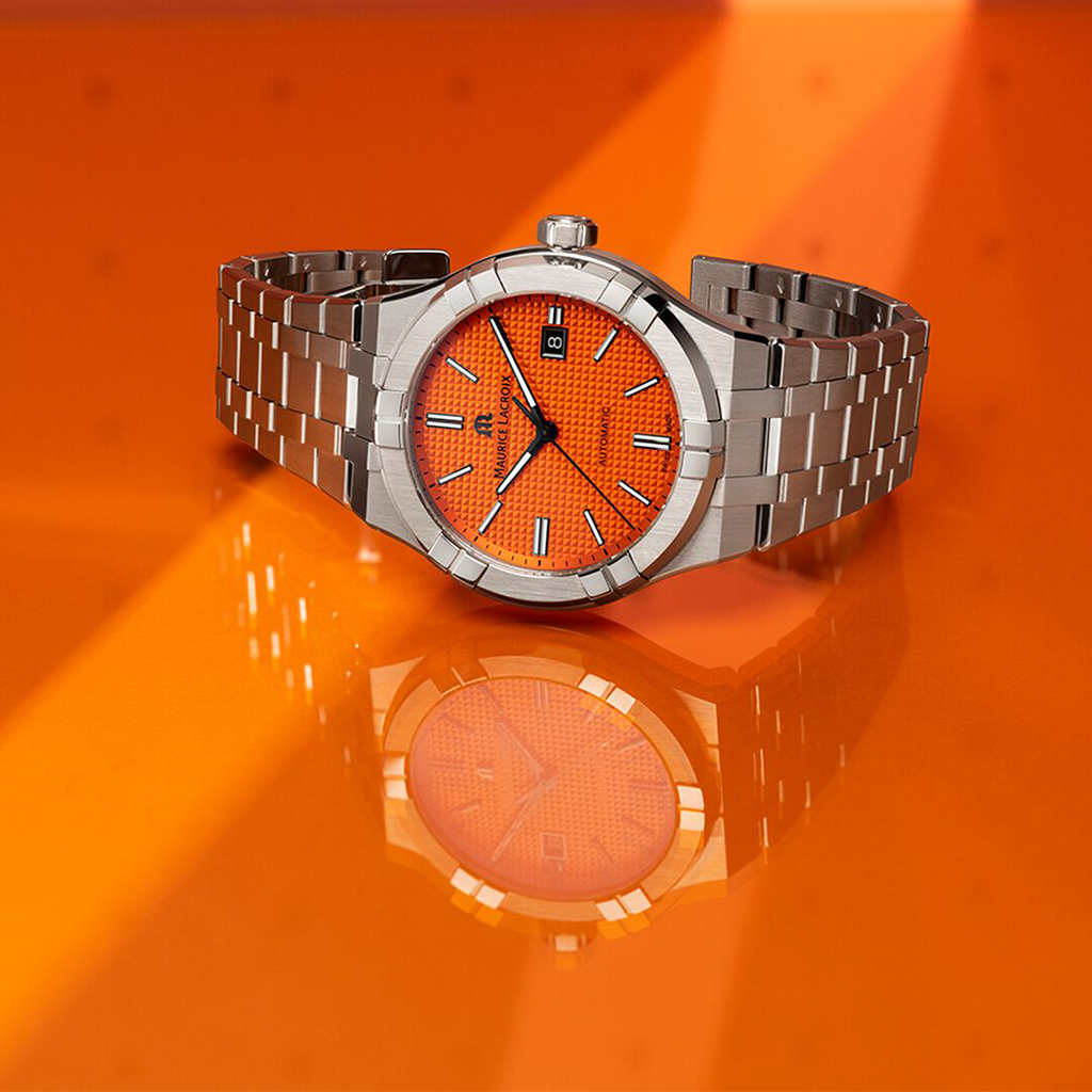 Maurice Lacroix Aikon Automatic Date Orange Dial Silver Steel Strap Watch For Men - AI6008-SS00F-530-E Buy Now By Maurice Lacroix