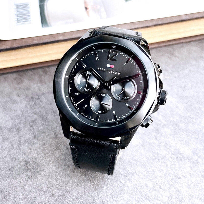 Tommy Hilfiger Lars Chronograph Black Dial Black Leather Strap Watch For Men - 1792062 Buy Now By Tommy Hilfiger