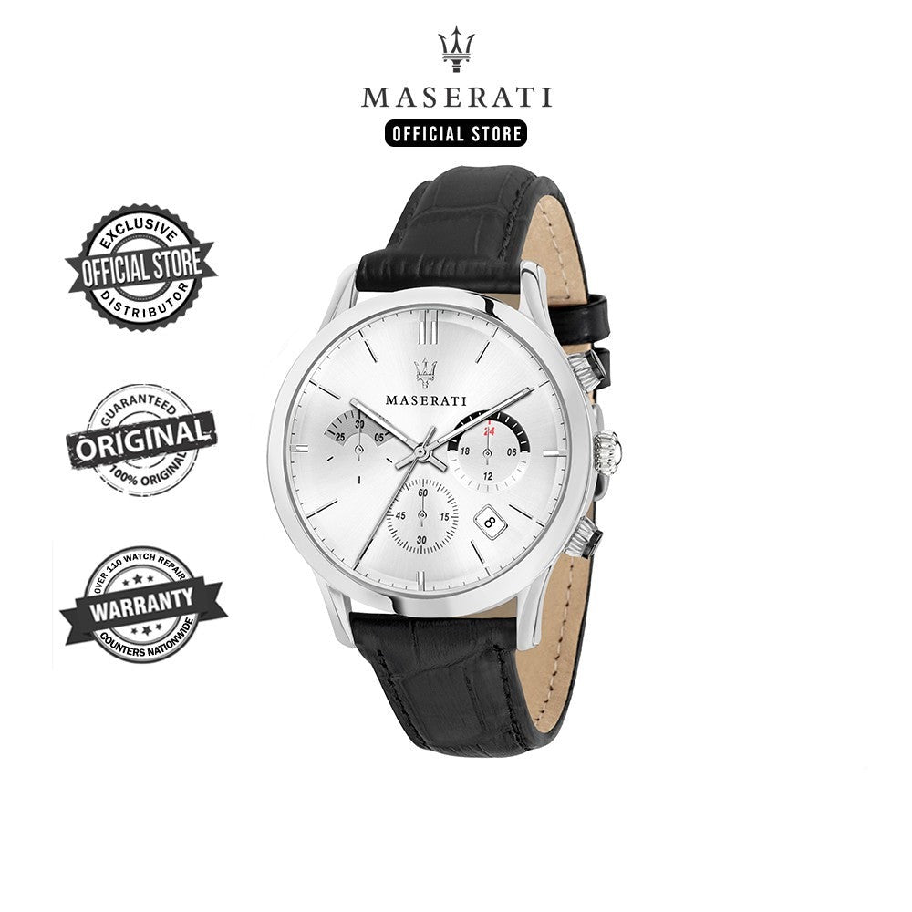 Maserati Ricordo Silver Dial Black Leather Strap Watch For Men - R8871633001 Buy Now By Maserati
