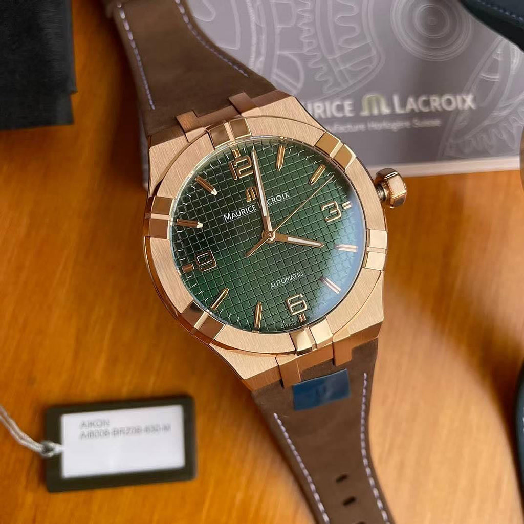 Maurice Lacroix Aikon Automatic Green Dial Brown Leather Strap Watch For Men - AI6008-BRZ0B-630-M Buy Now By Maurice Lacroix