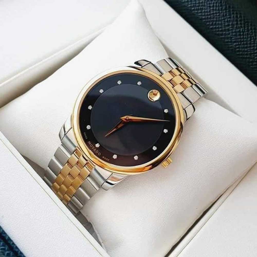 Movado Museum Classic Diamonds Black Dial Two Tone Steel Strap Watch For Men - 0606879 Buy Now By Movado