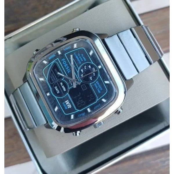 Fossil Retro Analog-Digital Black Dial Grey Steel Strap Watch for Men - FS5892 Buy Now By Fossil