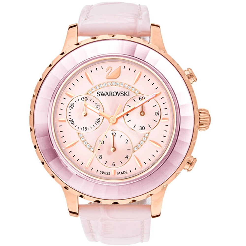 Swarovski Octea Lux Chrono Pink Dial Pink Leather Strap Watch for Women - 5452501 Buy Now By Swarovski