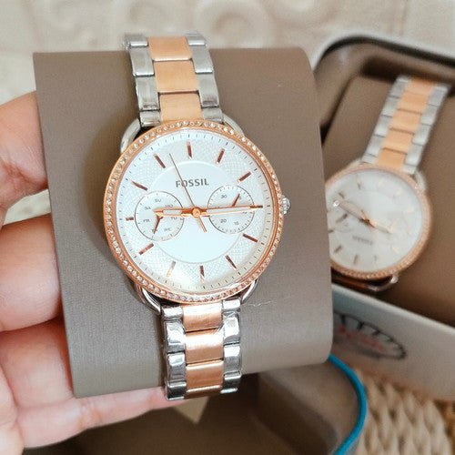 Fossil Tailor White Dial Two Tone Steel Strap Watch for Women - ES4396 Buy Now By Fossil