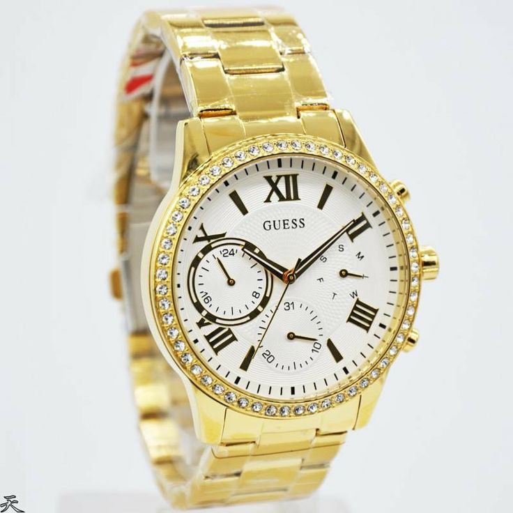 Guess Solar Chronograph Diamonds White Dial Gold Steel Strap Watch for Women - W1069L2 Buy Now By Guess