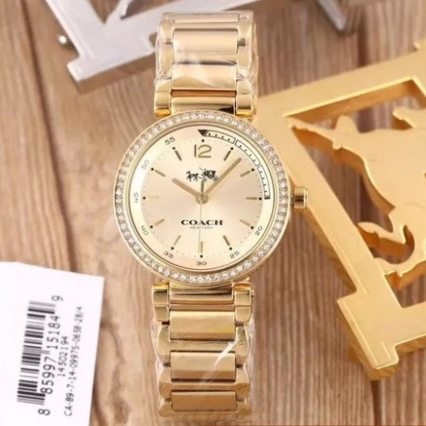 Coach Sport Diamonds Gold Dial Gold Steel Strap Watch for Women - 14502195 Buy Now By Coach
