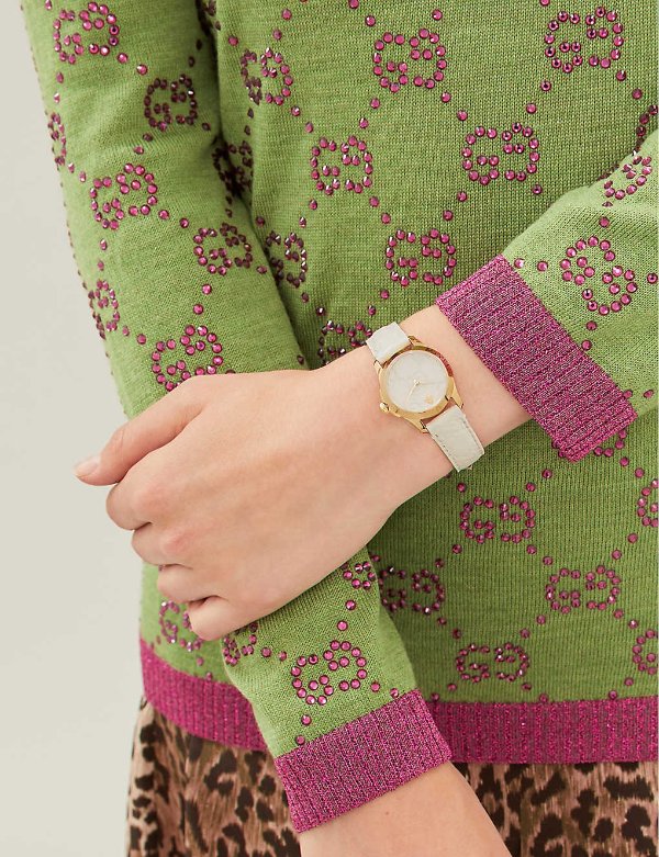 Gucci G Timeless Quartz White Dial White Leather Strap Watch For Women - YA126580A Buy Now By Gucci