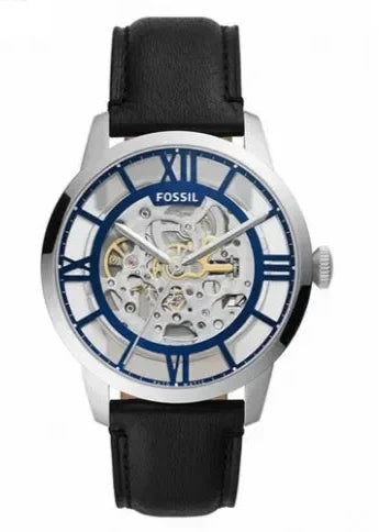 Fossil Townsman Automatic Skeleton Blue Dial Black Leather Strap Watch for Men - ME3200 Buy Now By Fossil