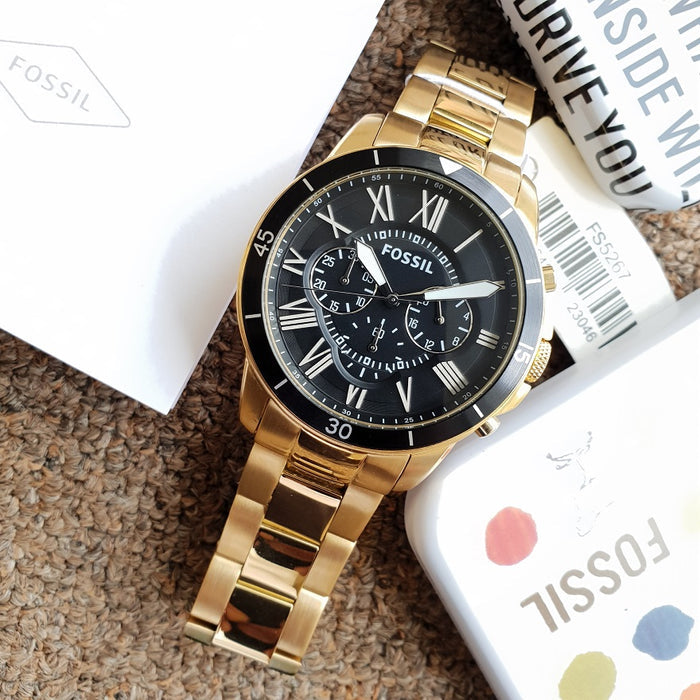 Fossil Inscription Automatic Black Dial Gold Steel Strap Watch for Men - FS5267 Buy Now By Fossil