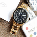 Fossil Inscription Automatic Black Dial Gold Steel Strap Watch for Men - FS5267 Buy Now By Fossil