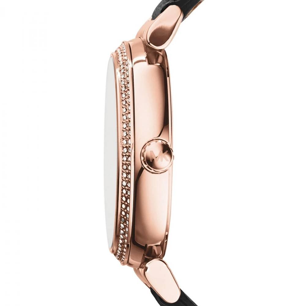 Michael Kors Catlin Rose Gold Crystal Dial Black Leather Strap Watch for Women - MK2376 Buy Now By Michael Kors
