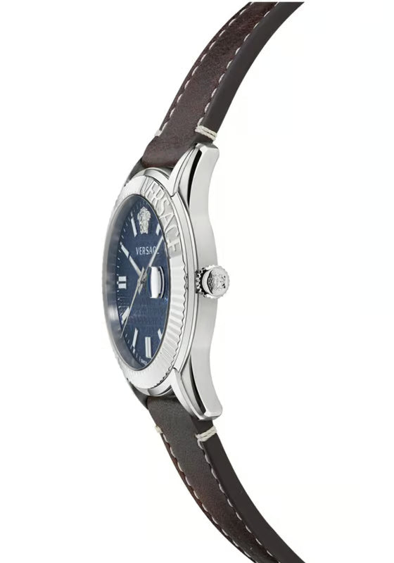 Versace Greca Time Quartz Blue Dial Brown Leather Strap Watch For Men - VE3K00122 Buy Now By Versace