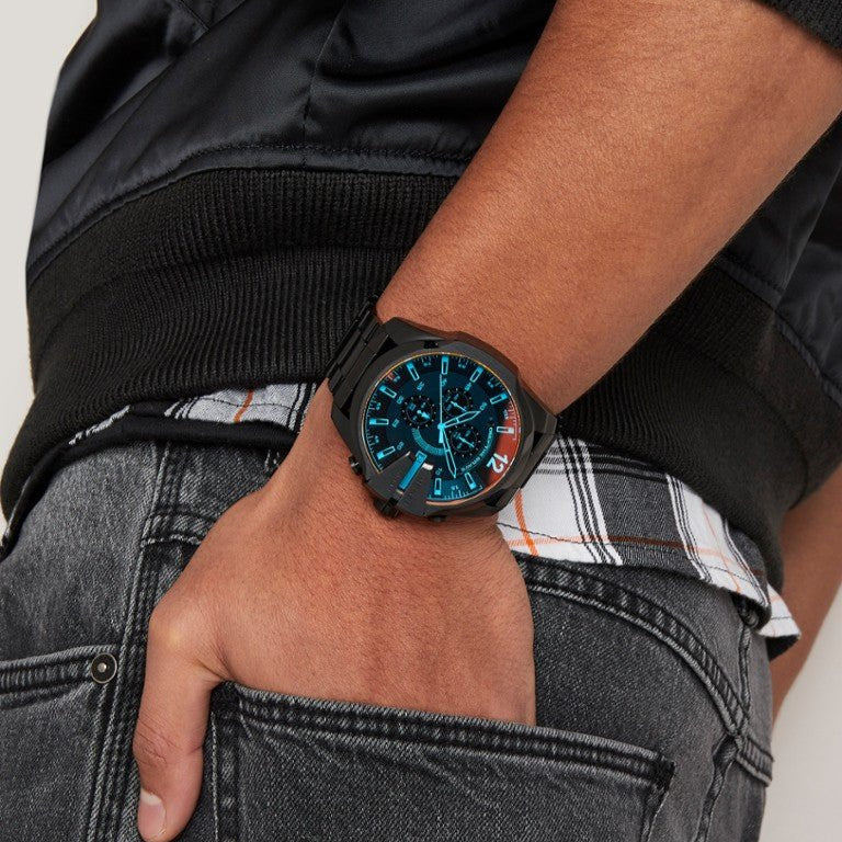 Diesel Mega Chief Chronograph Black Dial Black Steel Strap Watch For Men - DZ4318 Buy Now By Diesel