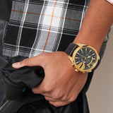 Diesel Mega Chief Chronograph Black Dial Black Leather Strap Watch For Men - DZ4344 Buy Now By Diesel