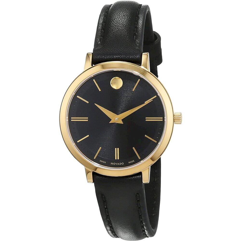 Movado Ultra Slim Black Dial Black Leather Strap Watch For Women - 0607095 Buy Now By Movado