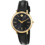 Movado Ultra Slim Black Dial Black Leather Strap Watch For Women - 0607095 Buy Now By Movado