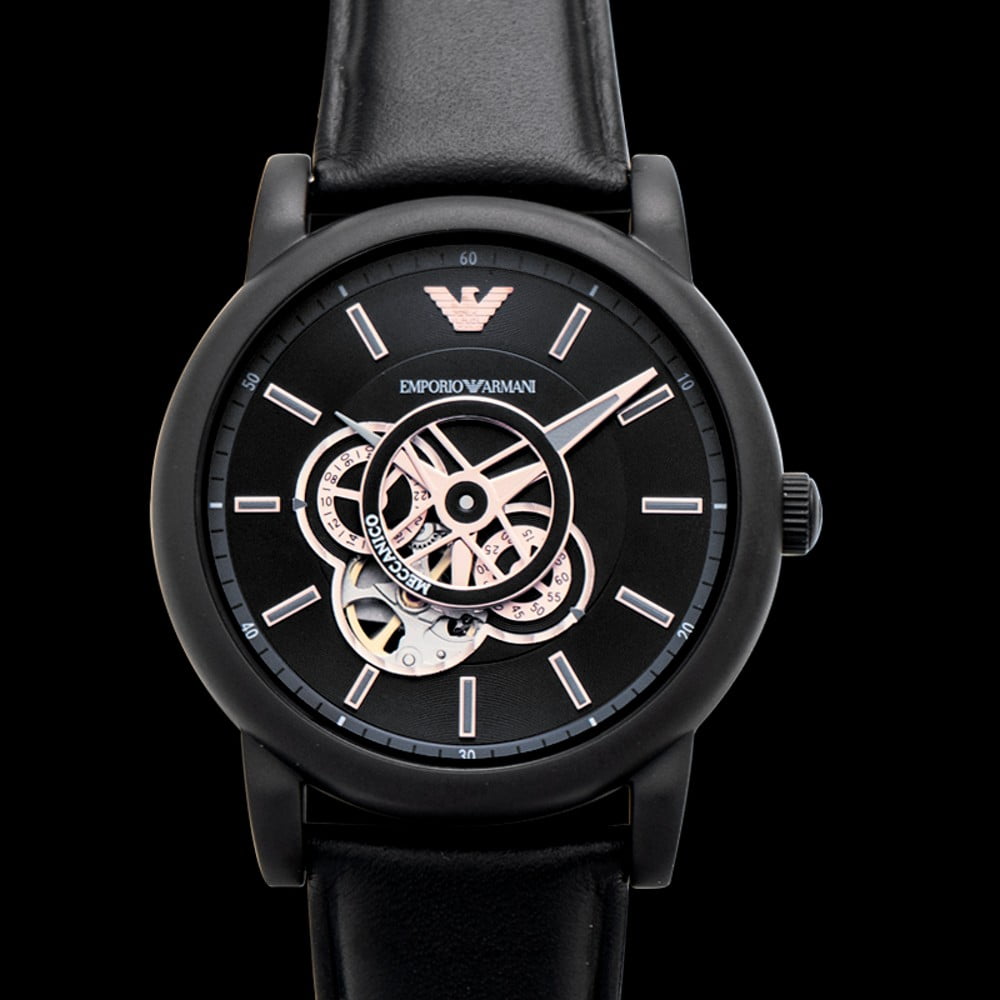 Emporio Armani Luigi Automatic Skeleton Black Dial Black Leather Strap Watch For Men - AR60012 Buy Now By Emporio Armani