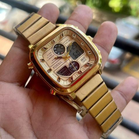 Fossil Retro Analog-Digital Gold Dial Gold Steel Strap Watch for Men - FS5889 Buy Now By Fossil