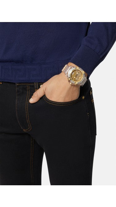 Versace Icon Active Chronograph Gold Dial White Silicone Strap Watch for Men - VEZ700121 Buy Now By Versace