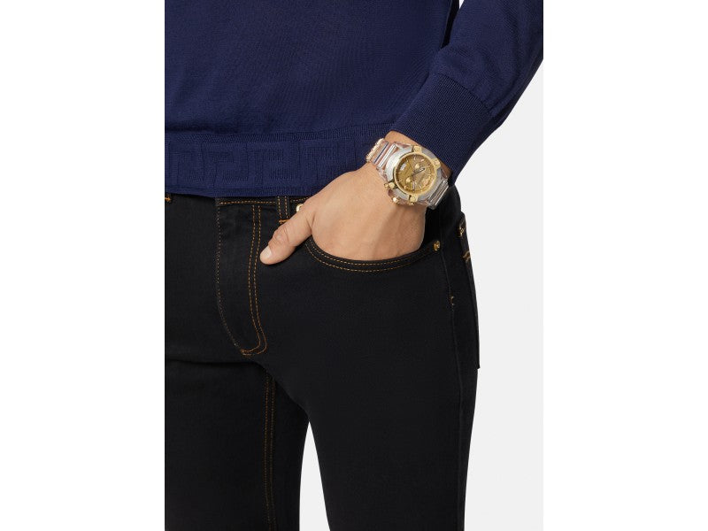 Versace Icon Active Chronograph Gold Dial White Silicone Strap Watch for Men - VEZ700121 Buy Now By Versace