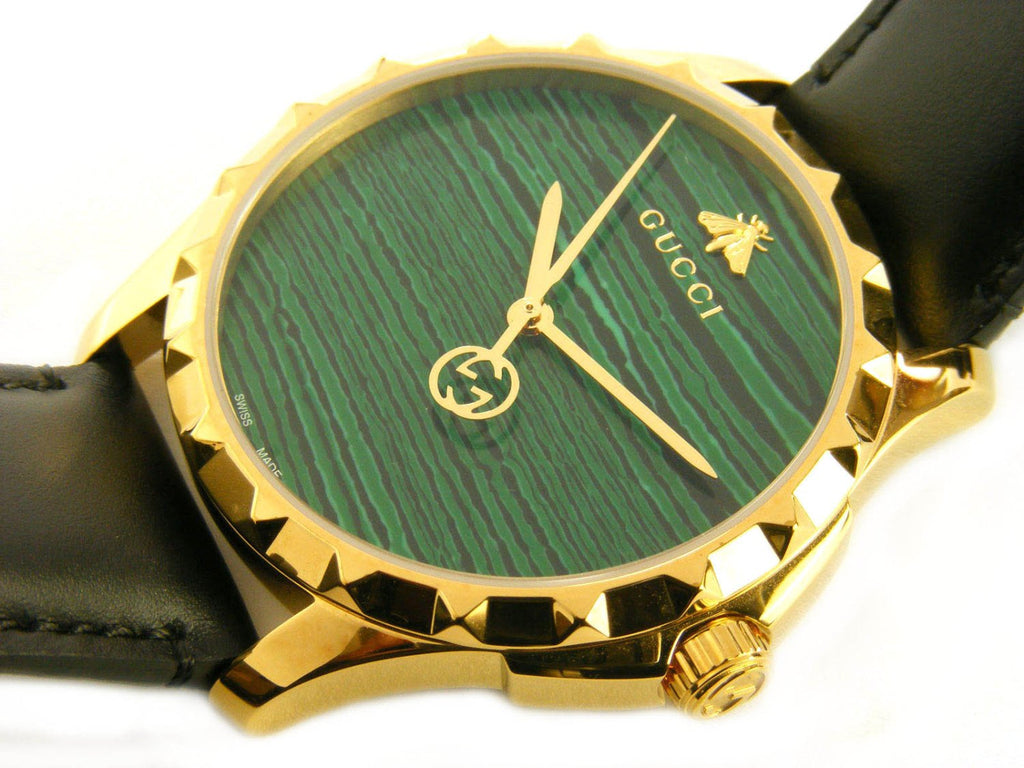 Gucci Le Marche Des Merveilles Quartz Green Dial Black Leather Strap Watch For Women - YA126463 Buy Now By Gucci