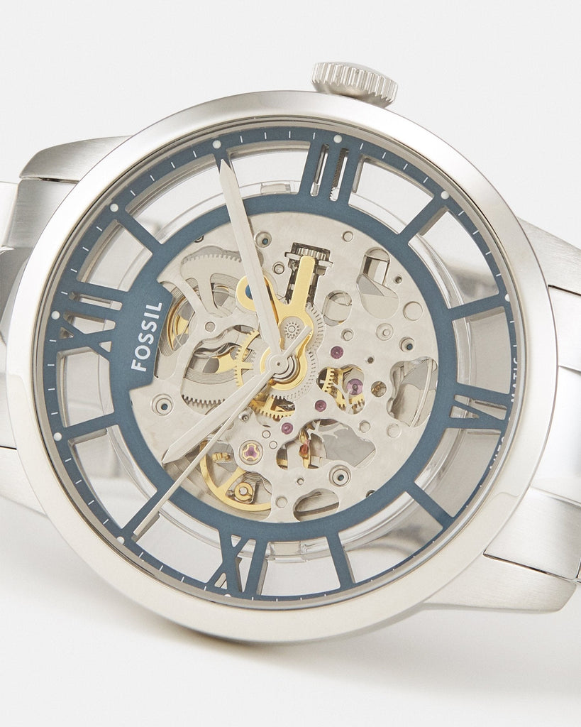 Fossil Townsman Automatic Skeleton Silver Dial Silver Steel Strap Watch for Men - ME3044 Buy Now By Fossil