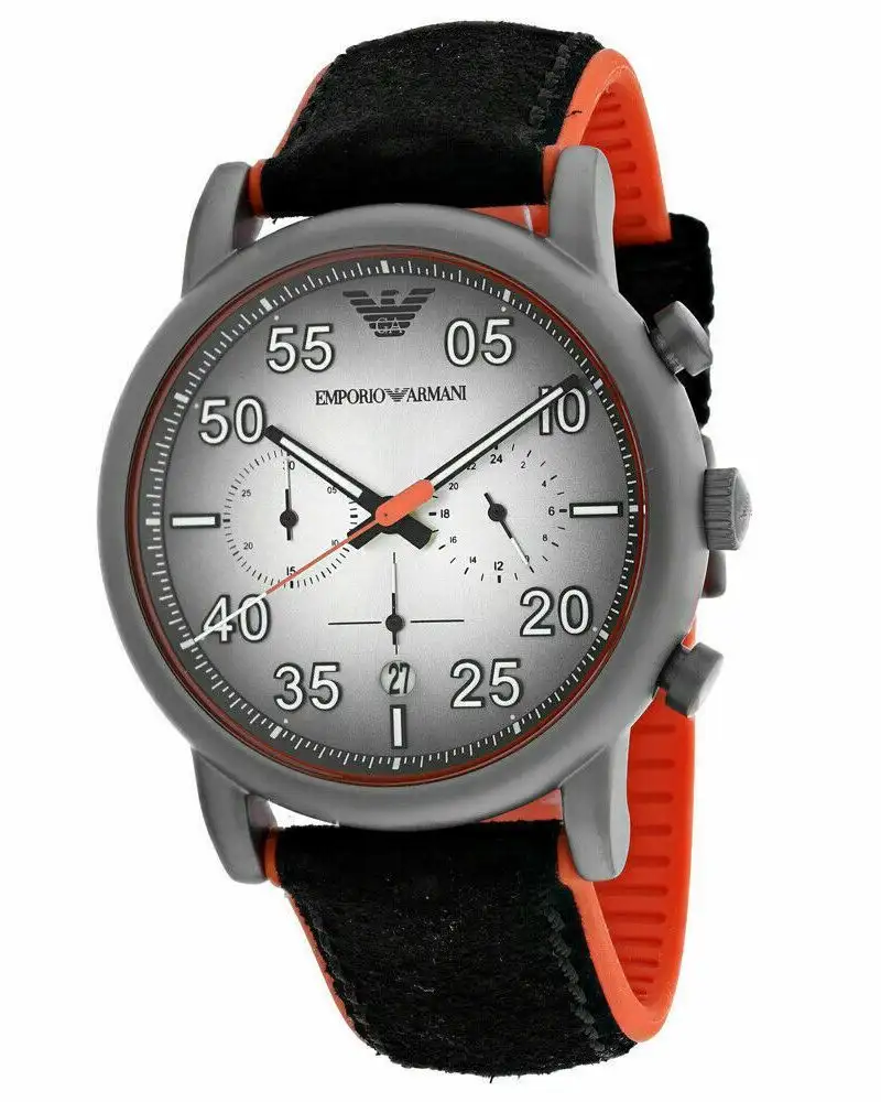 Emporio Armani Chronograph Quartz Grey Dial Black Leather Strap Watch For Men - AR11174 Buy Now By Emporio Armani