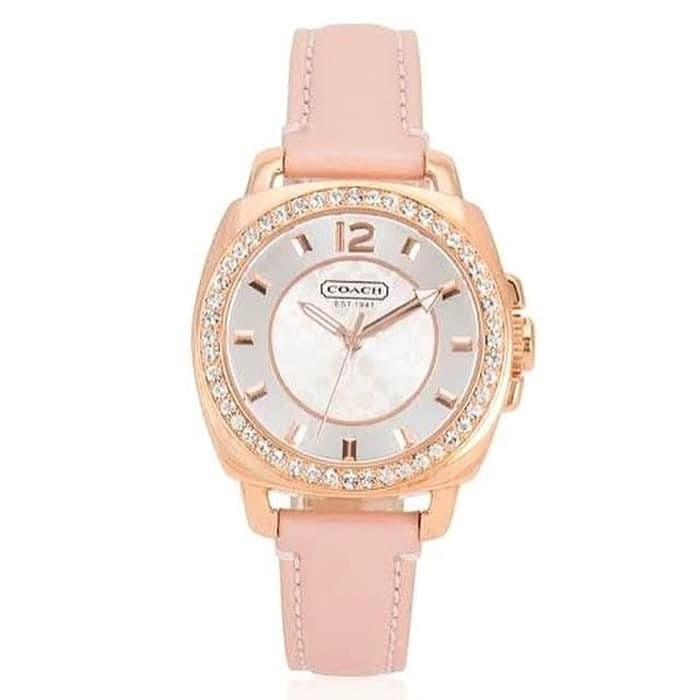 Coach Boyfriend Mother of Pearl White Dial Pink Leather Strap Watch for Women - 14503151 Buy Now By Coach