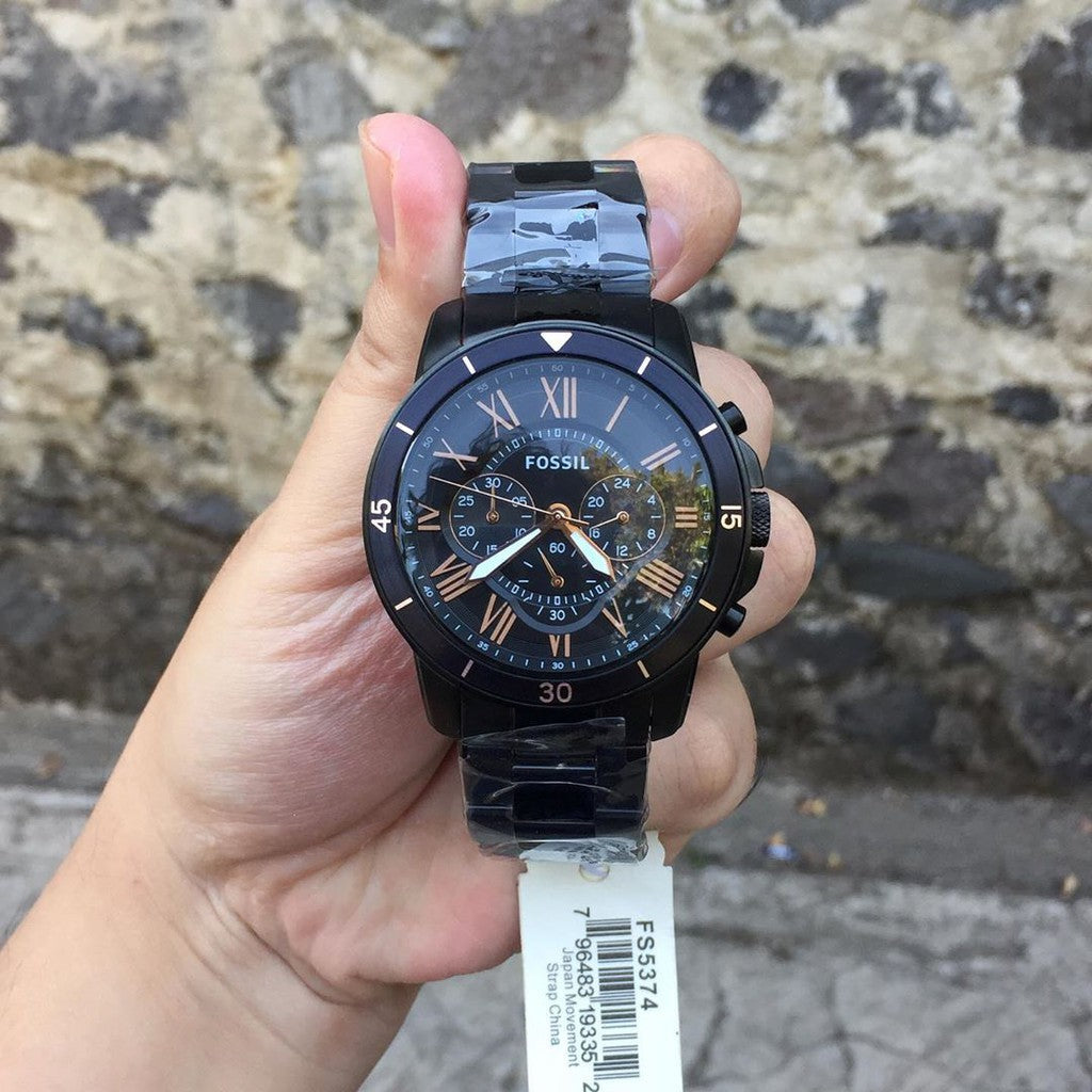 Fossil Grant Sport Chronograph Black Dial Black Steel Strap Watch for Men - FS5374 Buy Now By Fossil