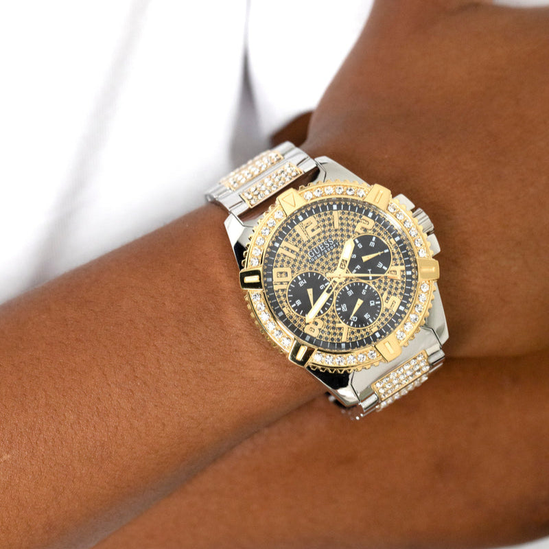 Guess Frontier Chronograph Crystals Silver Dial Two Tone Steel Strap Watch for Men - W0799G4 Buy Now By Guess