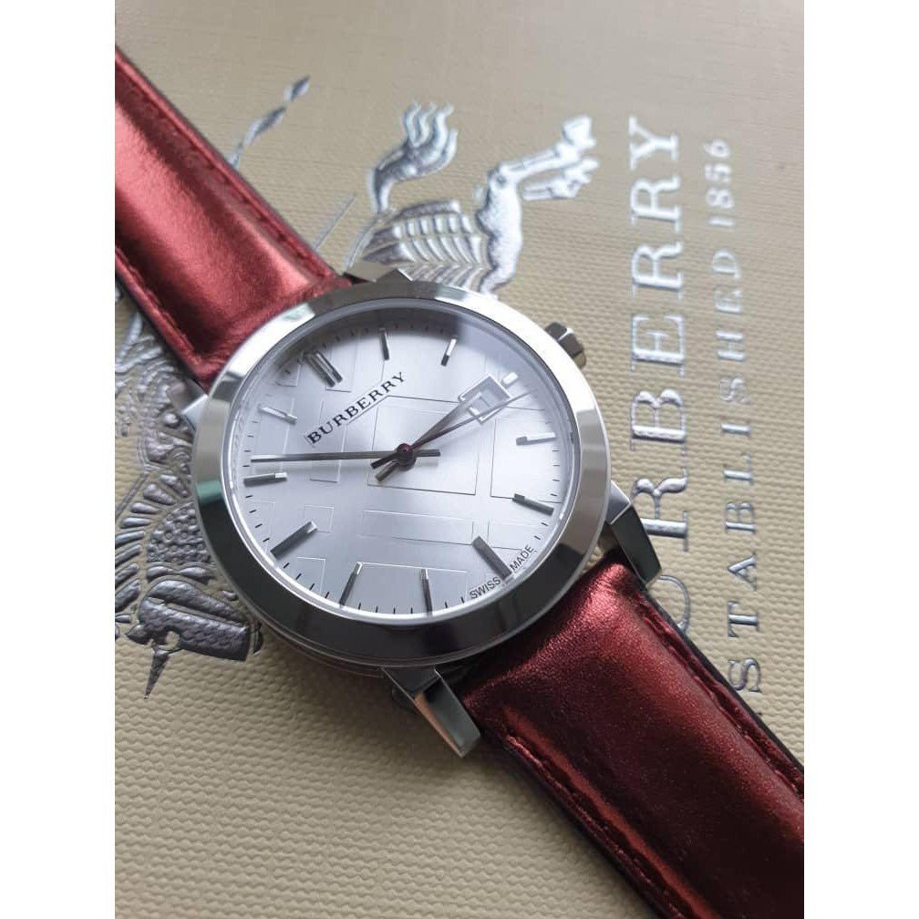 Burberry The City Silver Dial Red Strap Watch for Women - BU9232 Buy Now By Burberry