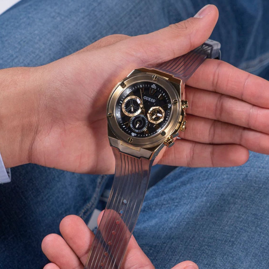 Guess Poseidon Chronograph Black Dial Black Silicone Strap Watch For Men - GW0425G1 Buy Now By Guess