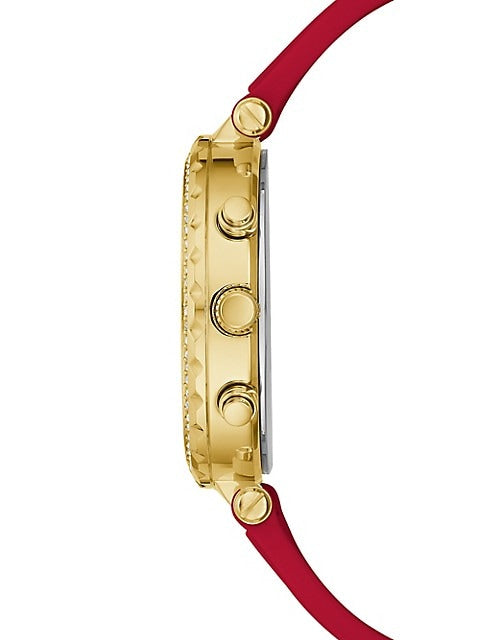 Guess Solstice Diamonds Gold Dial Red Rubber Strap Watch for Women - GW0484L1 Buy Now By Guess