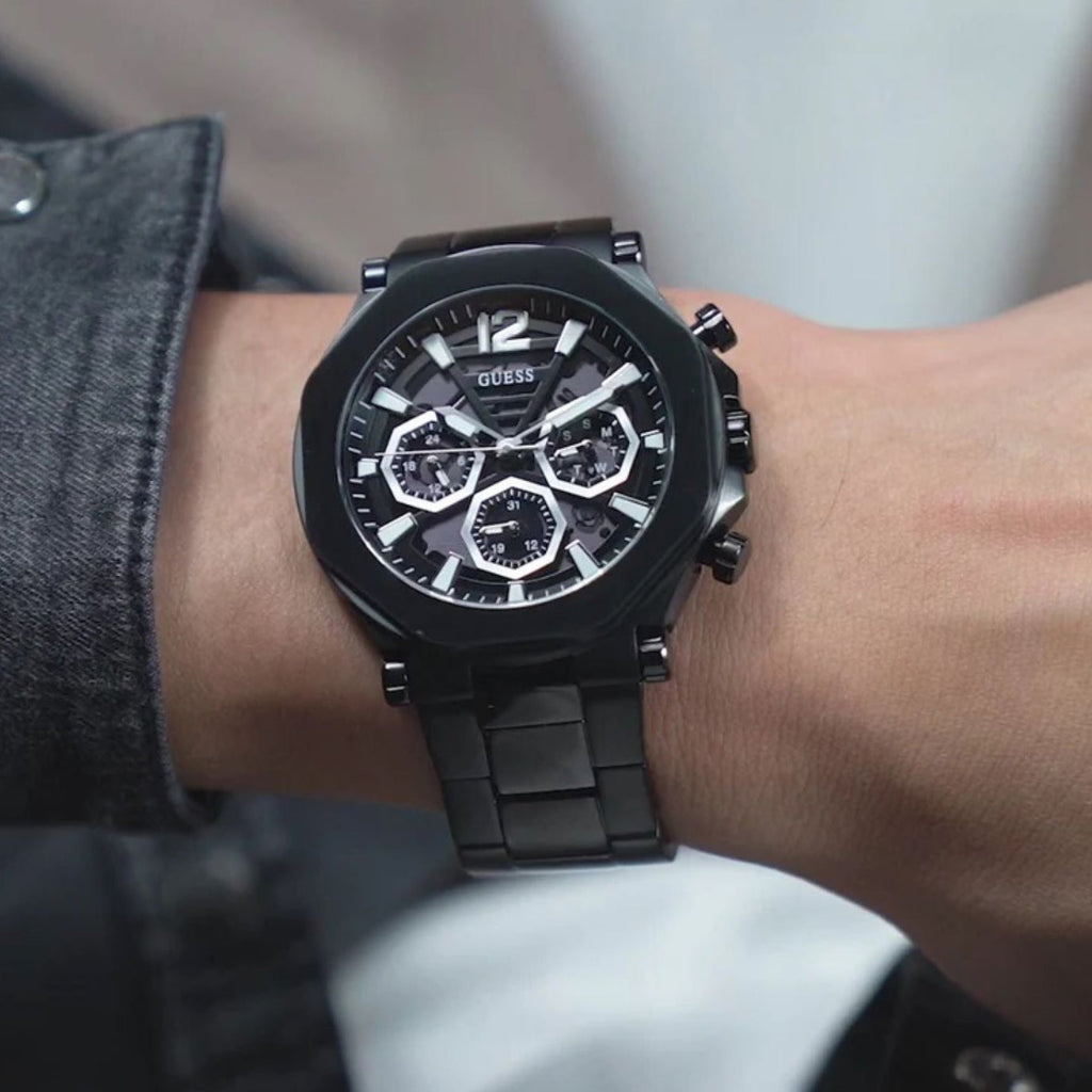 Guess Edge Chronograph Black Dial Black Steel Strap Watch For Men - GW0539G3 Buy Now By Guess
