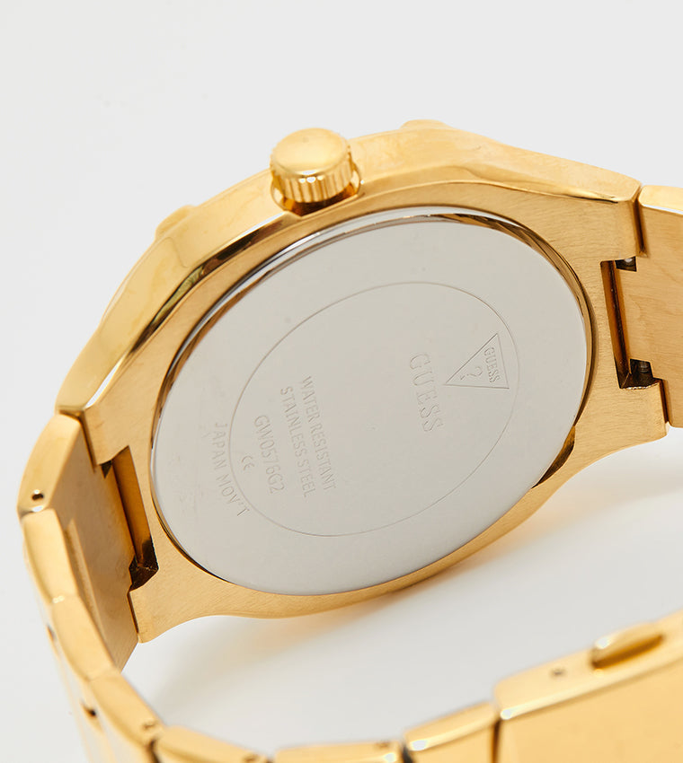 Guess Duke Glitz Crystals Gold Dial Gold Steel Strap Watch For Men - GW0576G2 Buy Now By Guess