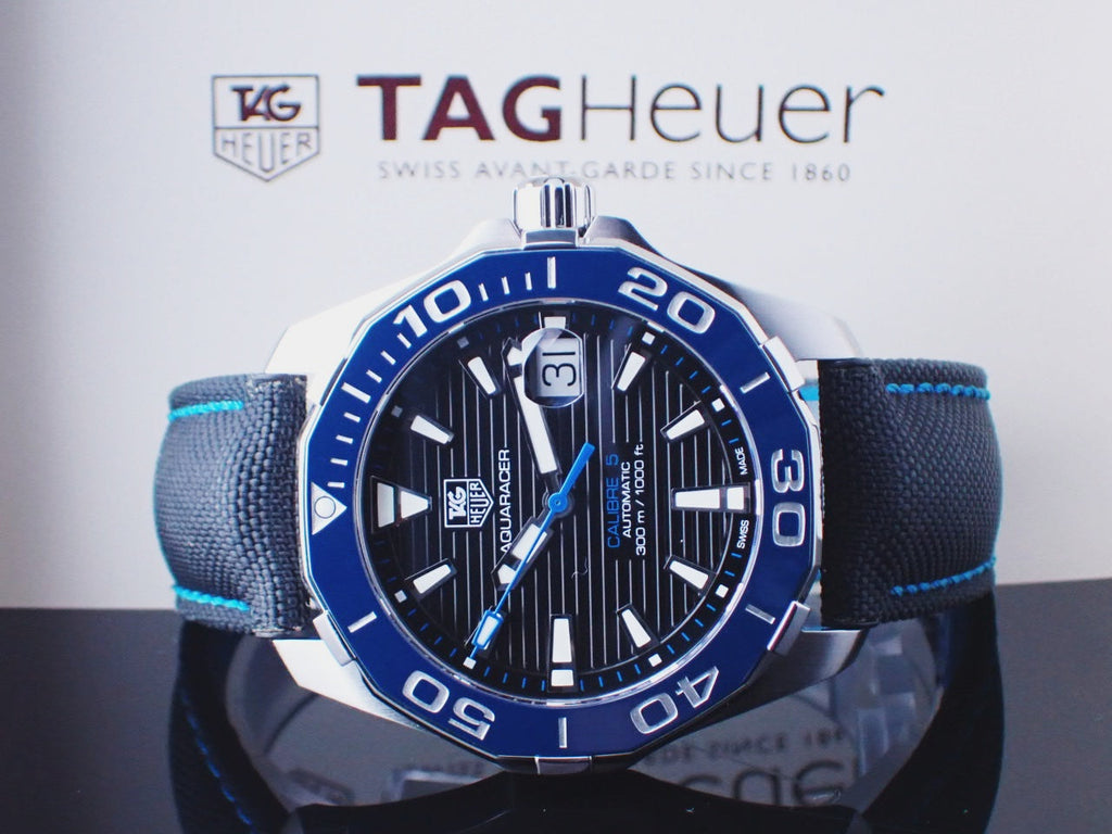 Tag Heuer Aquaracer Calibre 5 Automatic Black Dial Black Nylon Strap Watch for Men - WAY211B.FC6363 Buy Now By Tag Heuer