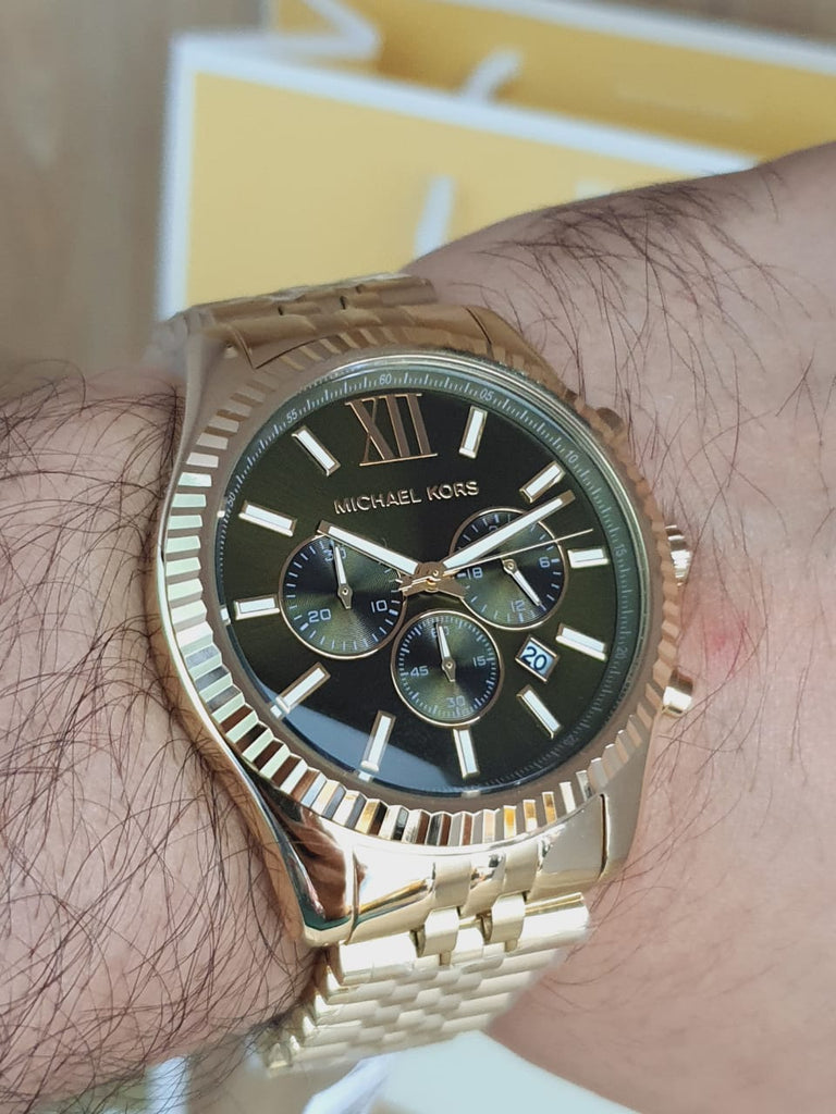 Michael Kors Lexington Chronograph Green Dial Gold Steel Strap Watch for Men - MK8446 Buy Now By Michael Kors
