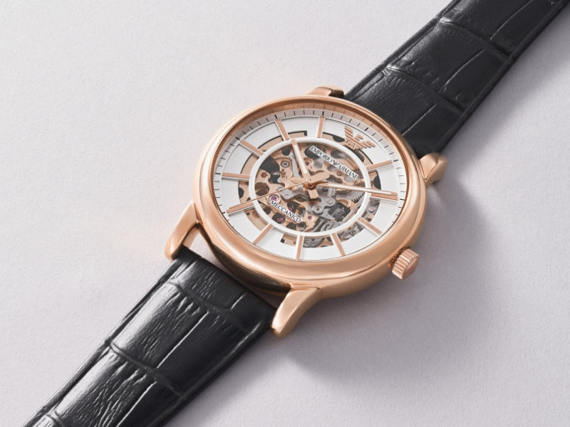 Emporio Armani Luigi Skeleton Silver Dial Black Leather Strap Watch For Men - AR60007 Buy Now By Emporio Armani