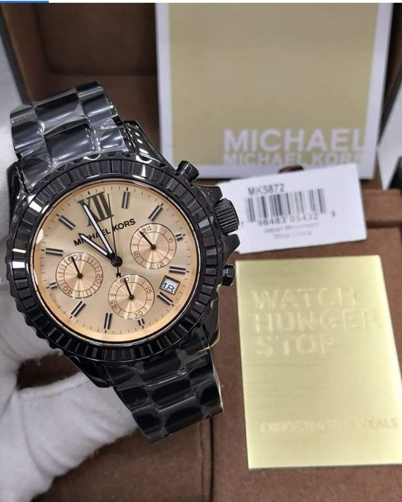 Michael Kors Everest Quartz Rose Gold Dial Black Steel Strap Watch For Women - MK5872 Buy Now By Michael Kors