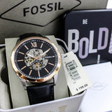 Fossil Flynn Mechanical Black Dial Black Leather Strap Watch for Men - BQ2216 Buy Now By Fossil