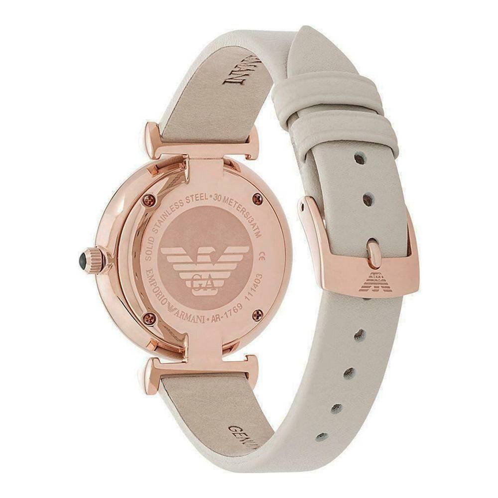 Emporio Armani Gianni T Bar Light Brown Dial White Leather Strap Watch For Women - AR1769 Buy Now By Emporio Armani