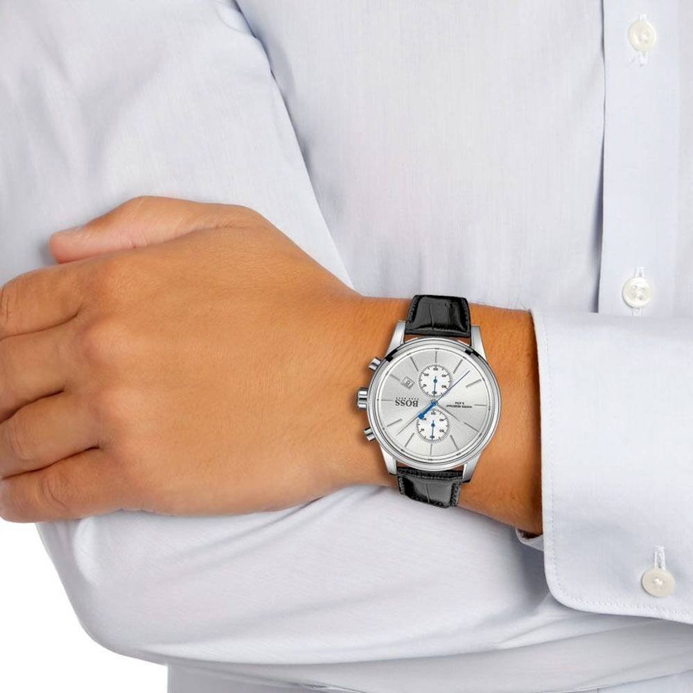 Hugo Boss Jet Silver Dial Black Leather Strap Watch for Men - 1513282 Buy Now By Hugo Boss