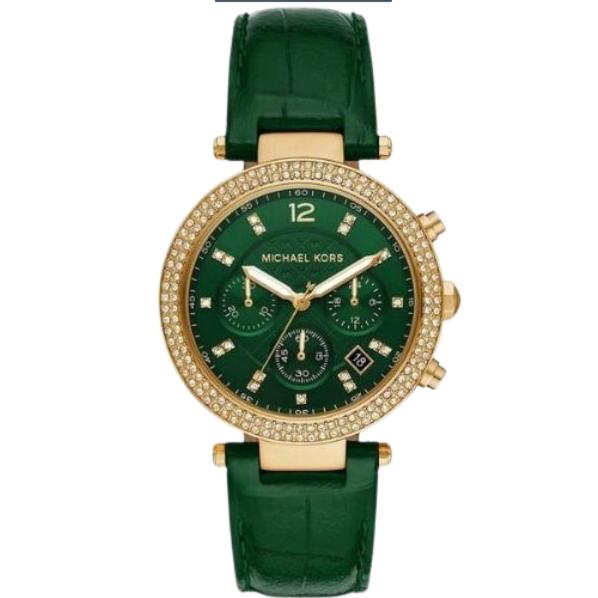 Michael Kors Parker Chronograph Green Dial Green Leather Strap Watch For Women - MK6985 Buy Now By Michael Kors