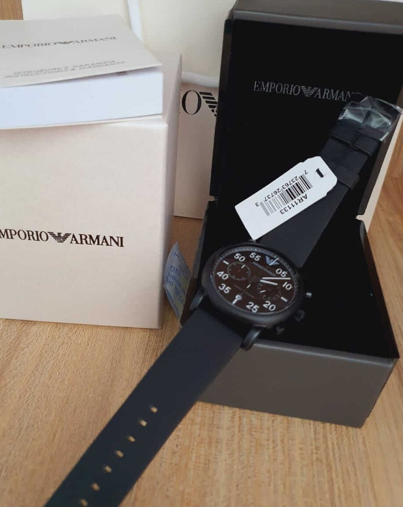 Emporio Armani Luigi Chronograph Black Dial Black Leather Strap Watch For Men - AR11133 Buy Now By Emporio Armani