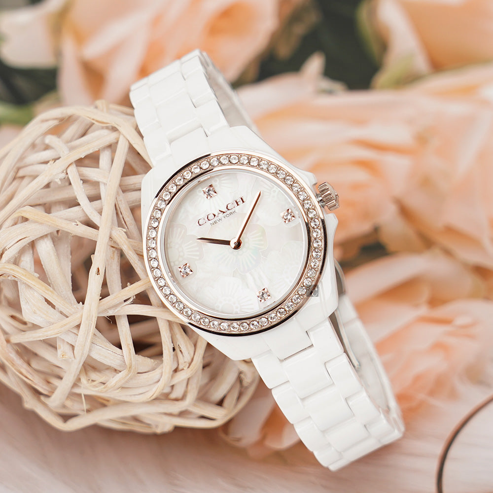 Coach Preston Mother of Pearl White Dial White Steel Strap Watch for Women - 14503662 Buy Now By Coach