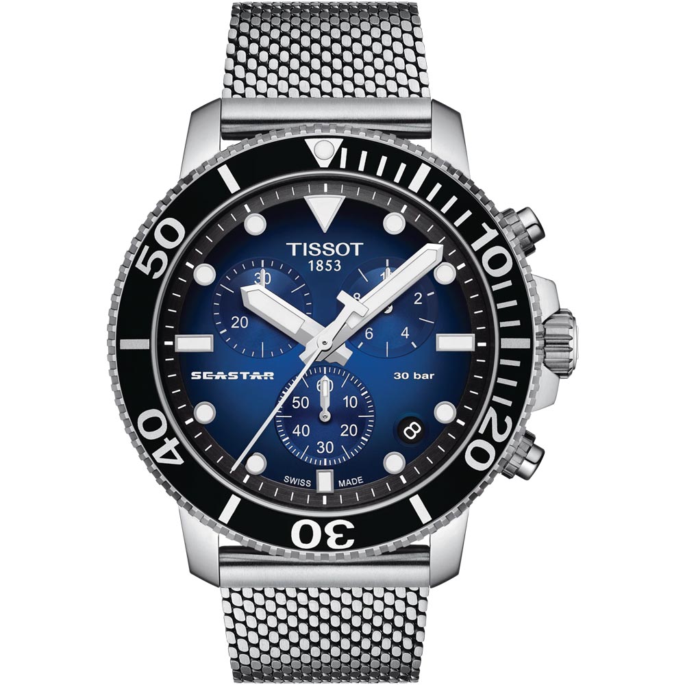Tissot Seastar 1000 Chronograph Blue Dial Silver Mesh Bracelet Watch For Men - T120.417.11.041.02 Buy Now By Tissot