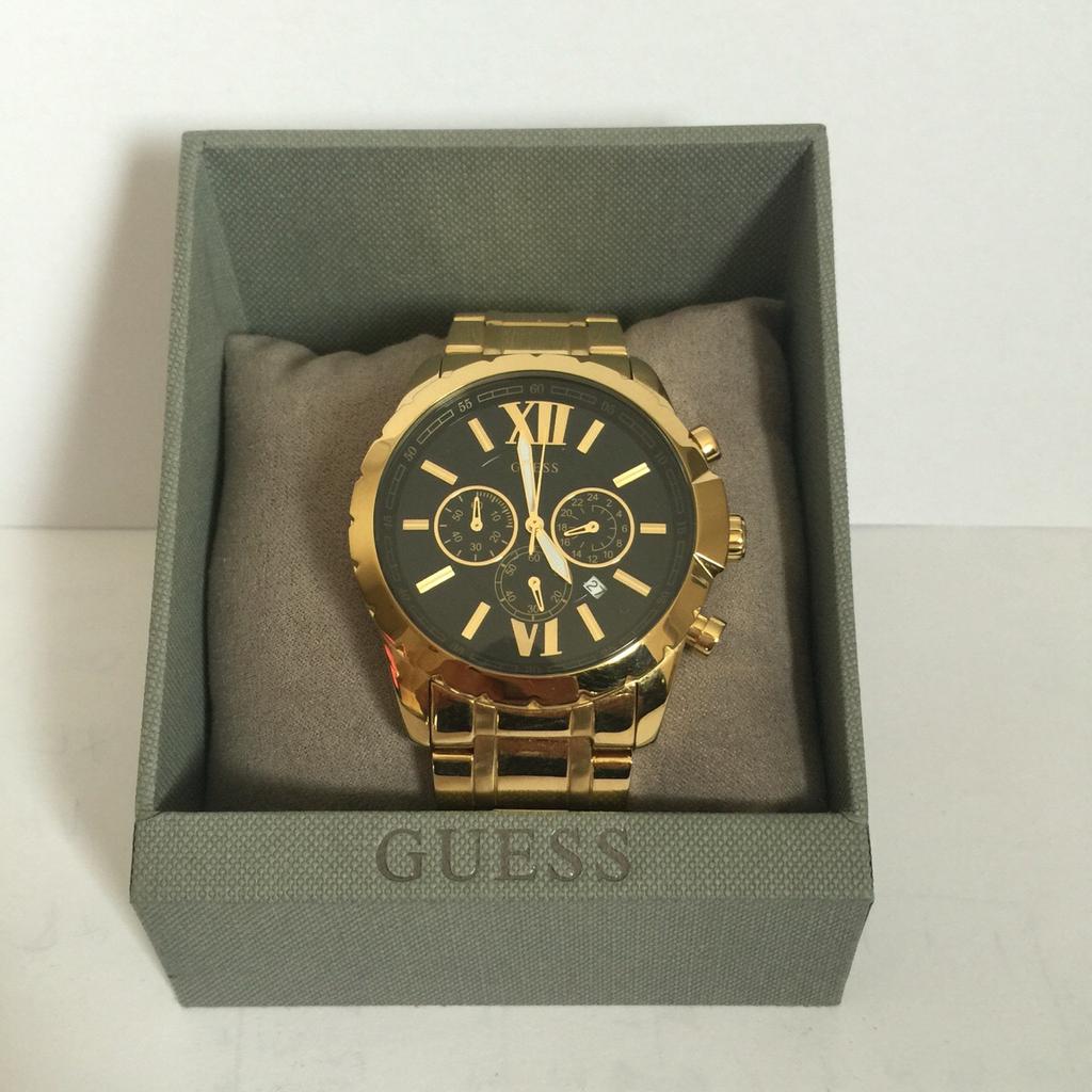 Guess Optic Multifunction Black Dial Gold Steel Strap Watch for Men - W0193G1 Buy Now By Guess